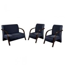 Conjunto Vênus 2 Poltronas de 1 Lugar e 1 de 2 Lugares Braço Madeira DSalla Suede