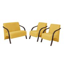 Conjunto Vênus 2 Poltronas de 1 Lugar e 1de 2 Lugares Braço madeira D Salla Suede Conjunto Vênus 2 Poltronas de 1 Lugar e 1de 2 Lugares Braço madeira D Salla Suede