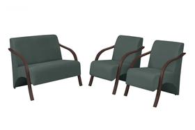 Conjunto Vênus Braço Madeira D Salla 2 Poltronas de 1 Lugar e 1 de 2 Lugares Suede