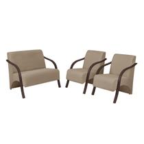 Conjunto Vênus Braço Madeira D Salla 2 Poltronas de 1 Lugar e 1 de 2 Lugares Suede
