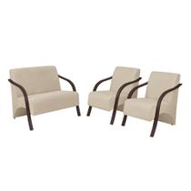 Conjunto Vênus Braço Madeira D Salla Suede 2 Poltronas de 1 Lugar e 1 de 2 Lugares