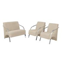 Conjunto Vênus Braços Alumínio D Salla 1 Poltrona Dois Lugares e 2 de Um Lugar Suede