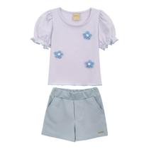Conjunto Verão amada Infantil bordado em flores tamanho:1cor:azul