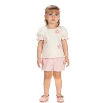 Conjunto Verão amada Infantil bordado em flores tamanho:1cor:azul Conjunto Verão amada Infantil bordado em flores tamanho:1cor:azul