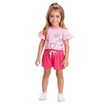 Conjunto Verão Cropped e Short Flamê Rosa e Pink Menina