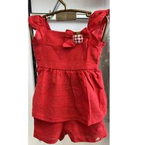 Conjunto verão infantil Angero Morango Laço Stella e short cor:vermelhotamanho:4