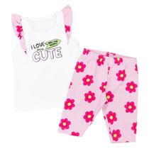 Conjunto Verão Infantil Babado Cotton Floral Menina Creme Conjunto Verão Infantil Babado Cotton Floral Menina Creme