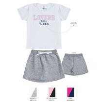 Conjunto Verão Infantil Juvenil Feminino Blusinha com Glitter Shorts e Shorts Saia Moletinho Roupa Menina 10 ao 16