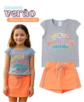 Conjunto Verão Infantil Juvenil Feminino Neon Blusinha Algodão Cotton Shorts Saia Moletinho Roupa Menina Tamanho 04 ao 16