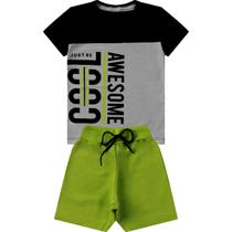 Conjunto Verão Infantil Juvenil Masculino Camiseta reforço na gola e Bermuda Moletinho cadarço Roupa Menino Tamanhos 04 - 16 - Lumari Kids