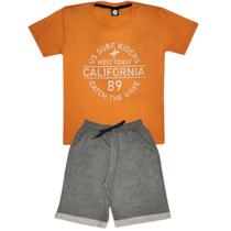 Conjunto Verão Infantil Juvenil Masculino Camiseta reforço na gola e Bermuda Moletinho cadarço Roupa Menino Tamanhos 10 12 14 16