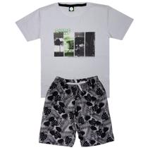 Conjunto Verão Infantil Juvenil Masculino Camiseta reforço na gola e Bermuda Moletinho cadarço Roupa Menino Tamanhos 10 12 14 16