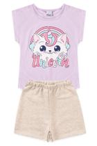 Conjunto verão infantil menina lilás gato unicórnio