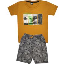 Conjunto Verão Infantil Juvenil Masculino Camiseta reforço na gola e Bermuda Moletinho cadarço Roupa Menino Tamanhos 10 12 14 16