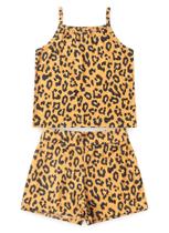 Conjunto Verão Menina Amarelo Cropped Alcinha e Shorts Oncinha