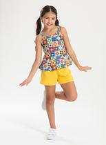 Conjunto Verão Menina Amarelo Regata Alcinha com Babado e Shorts Floral Conjunto Verão Menina Amarelo Regata Alcinha com Babado e Shorts Floral