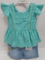 Conjunto Verão Menina Blusa Shorts Jeans Luxo Paraiso 17158