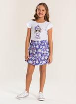 Conjunto Verão Menina Branco Blusa com Babado e Saia Boneca Florida