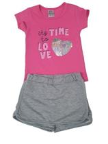Conjunto verão menina camiseta + short saia fenalu rosa