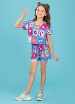 Conjunto Verão Menina Infantil Horizonte Cropped e Shorts Unicórnio