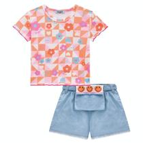 Conjunto Verão Menina Infantil Kukiê Blusa e Shorts Flores Conjunto Verão Menina Infantil Kukiê Blusa e Shorts Flores
