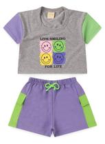 Conjunto Verão Menina Mescla Cropped E Shorts Com Lapela Live Smiling For Life Conjunto Verão Menina Mescla Cropped E Shorts Com Lapela Live Smiling For Life