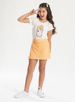 Conjunto Verão Menina Natural Blusa com Laço e Shorts Saia Bolinhas Conjunto Verão Menina Natural Blusa com Laço e Shorts Saia Bolinhas