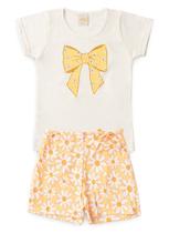 Conjunto Verão Menina Natural Blusa e Shorts Saia Laço de Florzinhas - Molekada