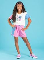 Conjunto Verão Menina Natural Cropped E Shorts Com Lapela Live Smiling For Life Conjunto Verão Menina Natural Cropped E Shorts Com Lapela Live Smiling For Life