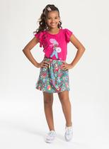 Conjunto Verão Menina Pink Blusa com Manga Babado e Saia Jardim Florido - Molekada Conjunto Verão Menina Pink Blusa com Manga Babado e Saia Jardim Florido - Molekada