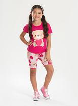 Conjunto Verão Menina Pink Blusa e Shorts Ciclista Ursinho Coração - Molekada Conjunto Verão Menina Pink Blusa e Shorts Ciclista Ursinho Coração - Molekada