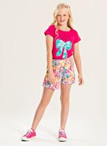 Conjunto Verão Menina Pink Blusa e Shorts Saia Laços Delicados