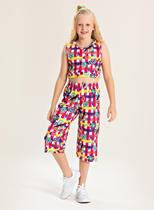 Conjunto Verão Menina Pink Cropped Com Abertura nas Costas e Calça Pantacourt