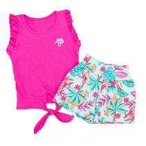 Conjunto Verão Menina - Pink Tropical Blusa Amarradinha Conjunto Verão Menina - Pink Tropical Blusa Amarradinha