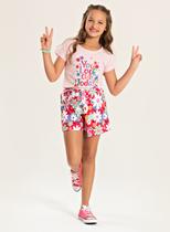 Conjunto Verão Menina Rosa Blusa e Shorts Saia Florzinhas Conjunto Verão Menina Rosa Blusa e Shorts Saia Florzinhas