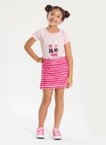 Conjunto Verão Menina Rosa Blusa e Shorts Saia Sapatilhas com Listras Conjunto Verão Menina Rosa Blusa e Shorts Saia Sapatilhas com Listras