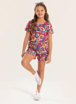 Conjunto Verão Menina Rosa Cropped e Shorts Arco-Íris de Cores