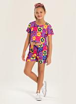 Conjunto Verão Menina Tulipa Cropped e Shorts Com Cadarço Florzinhas
