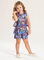 Conjunto Verão Menina Tulipa Cropped Regata e Shorts com Babado Jardim dos Pássaros Conjunto Verão Menina Tulipa Cropped Regata e Shorts com Babado Jardim dos Pássaros