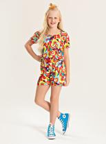 Conjunto Verão Menina Verde Cropped e Shorts Arco-Íris de Cores