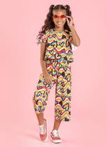 Conjunto Verão Menina Vitamina Blusa E Calça Pantacourt Corações Conjunto Verão Menina Vitamina Blusa E Calça Pantacourt Corações