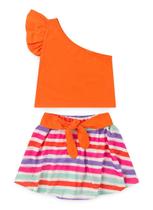Conjunto Verão Menina Vitamina Cropped Ombro Único E Shorts Saia Com Amarração Conjunto Verão Menina Vitamina Cropped Ombro Único E Shorts Saia Com Amarração