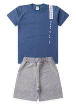 Conjunto Verão Menino Infantil Azul Camiseta e Bermuda Básico Conjunto Verão Menino Infantil Azul Camiseta e Bermuda Básico
