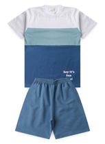 Conjunto Verão Menino Infantil Branco Camiseta e Bermuda Recortes