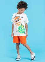 Conjunto Verão Menino Infantil Natural Camiseta e Bermuda Fun Monsters