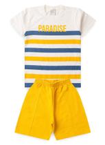 Conjunto Verão Menino Infantil Natural Camiseta e Bermuda Paradise Listrado