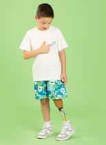 Conjunto Verão Menino Infantil Natural Camiseta e Bermuda Surfista