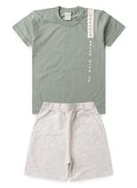 Conjunto Verão Menino Infantil Verde Camiseta e Bermuda Básico Conjunto Verão Menino Infantil Verde Camiseta e Bermuda Básico