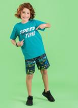 Conjunto Verão Menino Infantil Verde Camiseta e Bermuda Speed Time