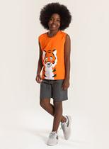 Conjunto Verão Menino Laranja Regata e Bermuda Tigre